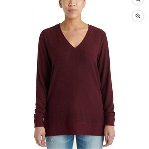 Lucky Brand Ladies' V-Neck Tunic Pullover Light Sweater Wine Size Small